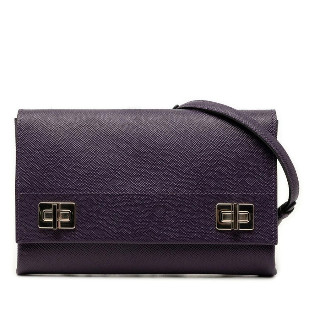 Prada Chain Shoulder Bag Purple Saffiano Leather
